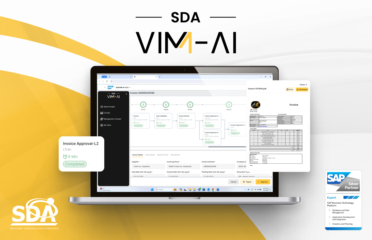 SDAVIM-AI: Intelligent Invoice Automation on SAP BTP English Subtitle: SDAVIM-AI is a certified SAP BTP solution that